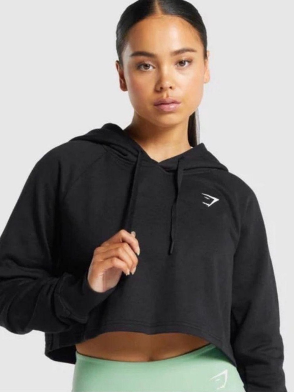 Gymshark Crest Cropped Women's Black Hoodie Size Large